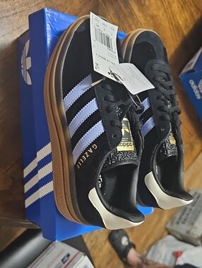 adidas Gazelle Black with Lavender Stripes and Gum Outsole